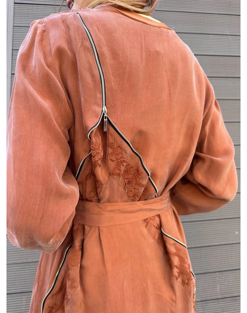 Misswhence 37800 Hardal Fermuarlı İşlemeli Elbise