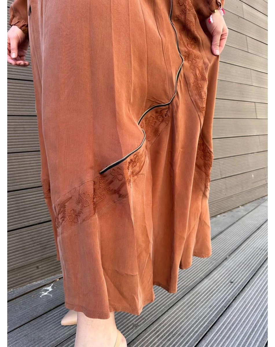 Misswhence 37800 Hardal Fermuarlı İşlemeli Elbise