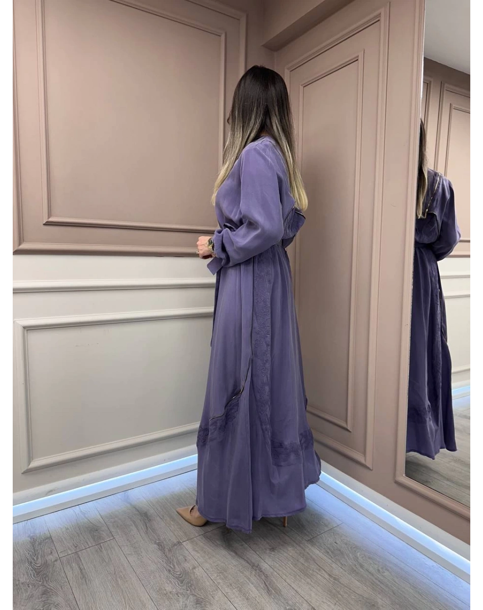 Misswhence 37800 Lila Fermuarlı İşlemeli Elbise