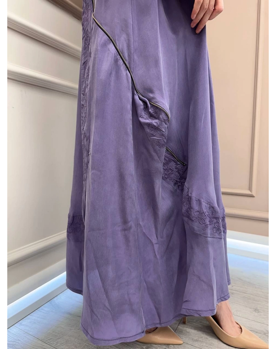 Misswhence 37800 Lila Fermuarlı İşlemeli Elbise