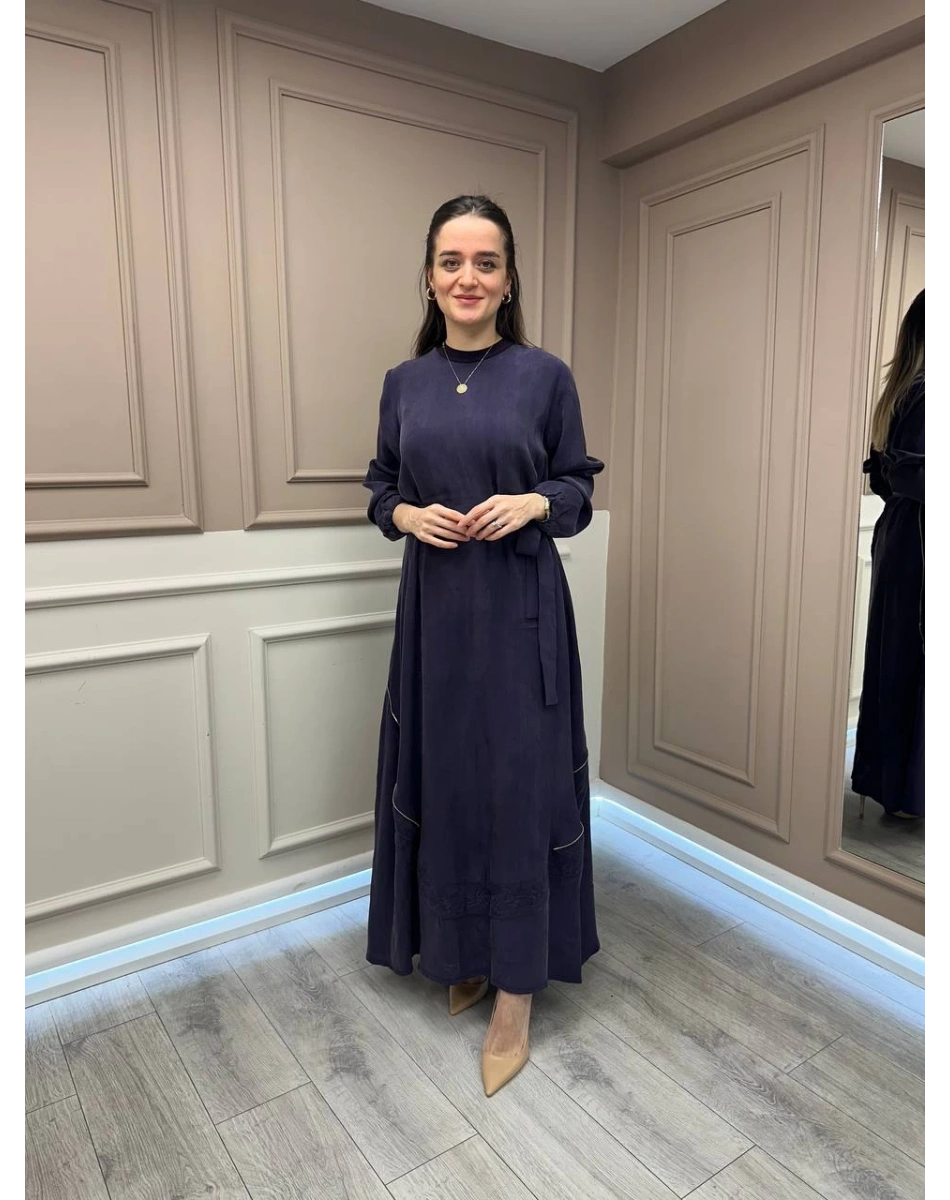 Misswhence 37800 Mor Fermuarlı İşlemeli Elbise