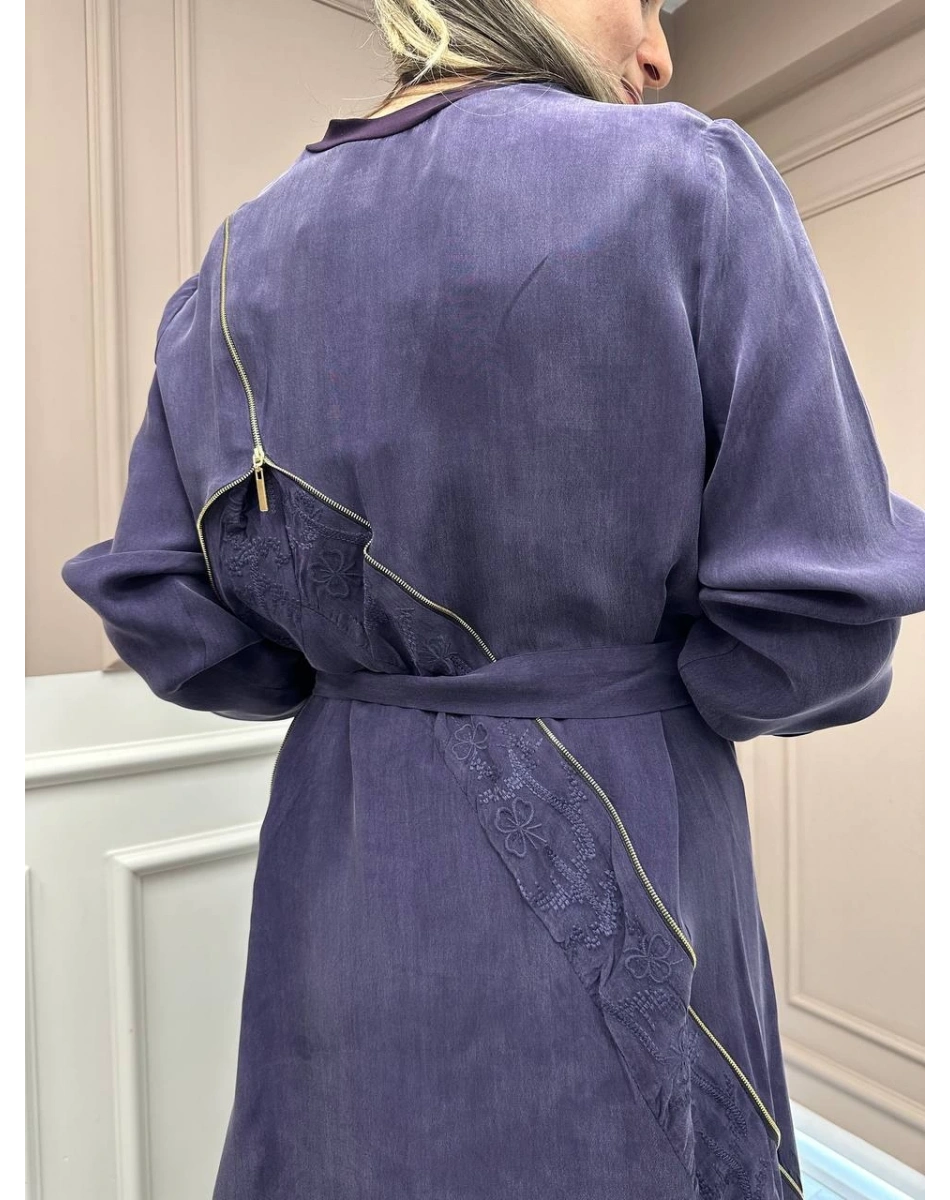 Misswhence 37800 Mor Fermuarlı İşlemeli Elbise