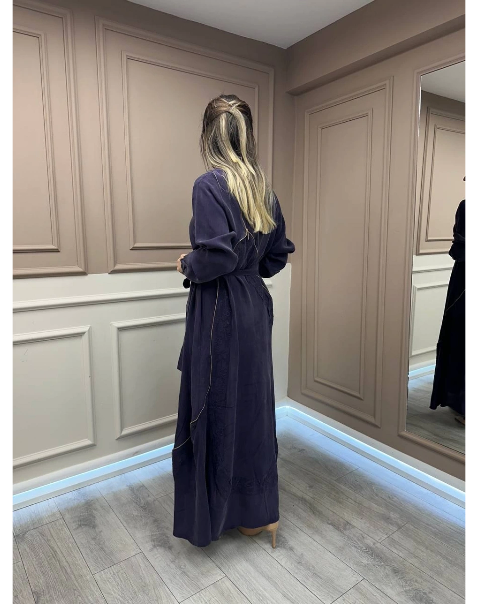Misswhence 37800 Mor Fermuarlı İşlemeli Elbise