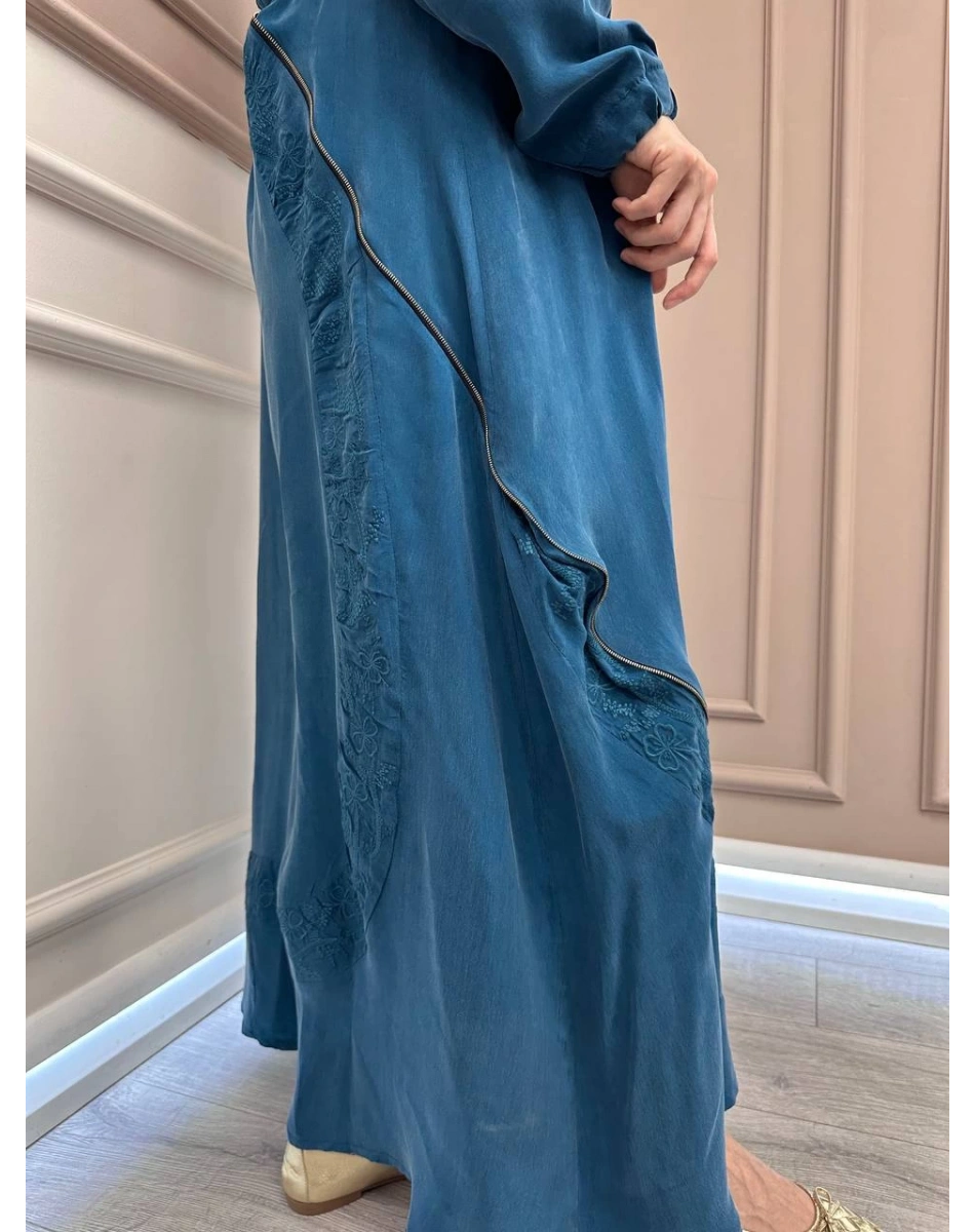 Misswhence 37800 Petrol Fermuarlı İşlemeli Elbise