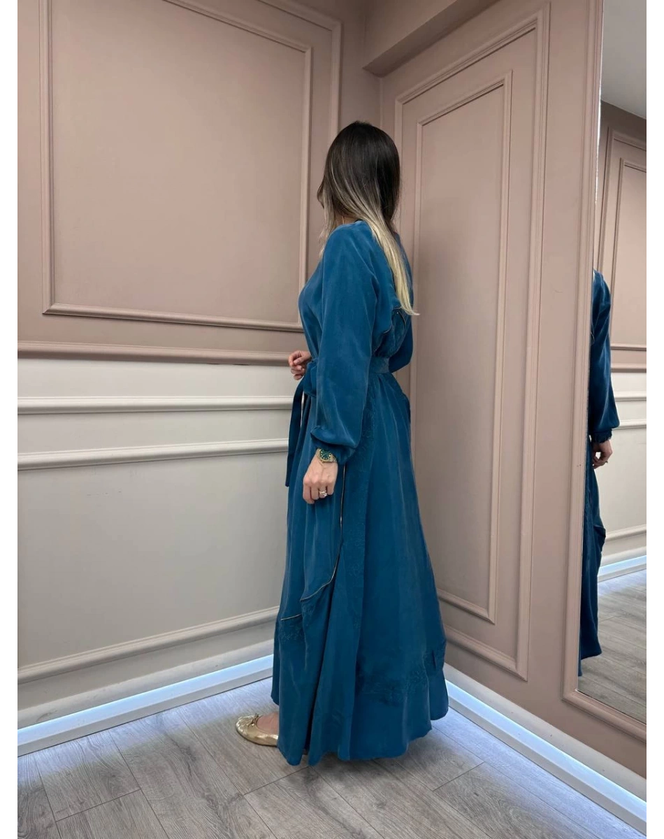 Misswhence 37800 Petrol Fermuarlı İşlemeli Elbise