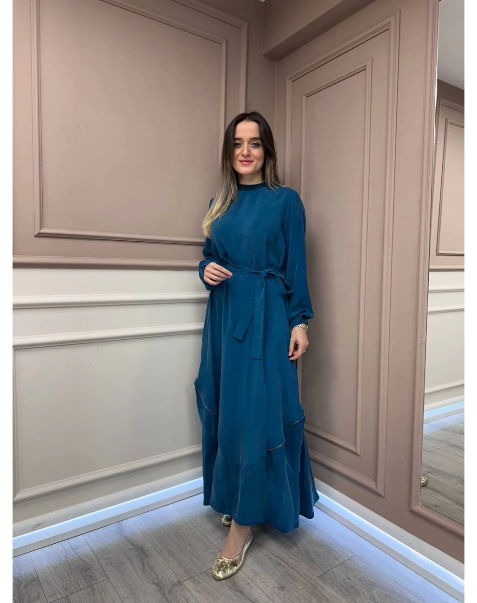 Misswhence 37800 Petrol Fermuarlı İşlemeli Elbise