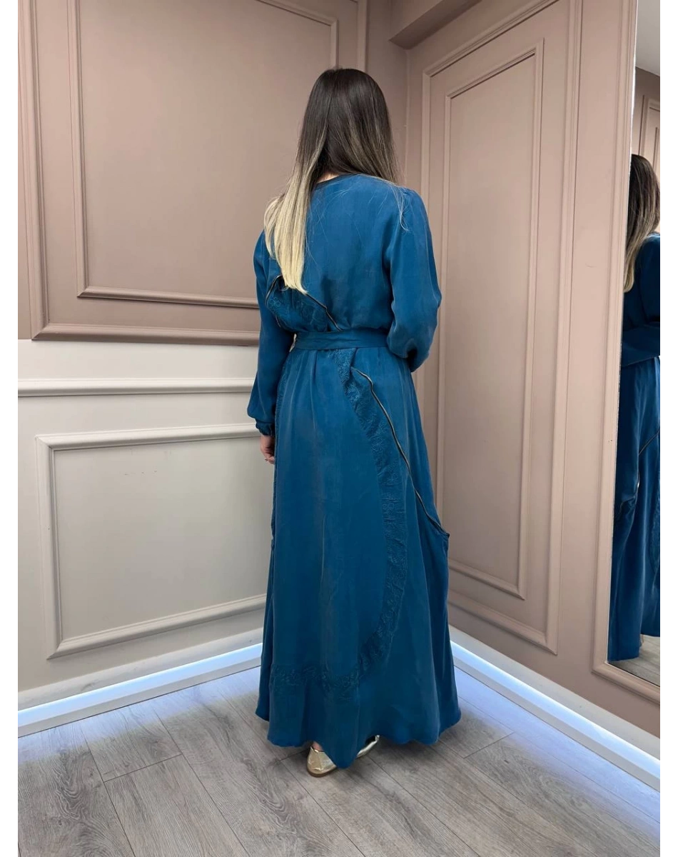 Misswhence 37800 Petrol Fermuarlı İşlemeli Elbise