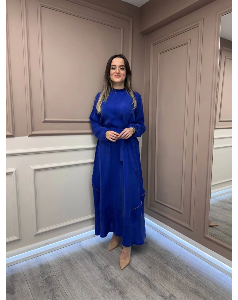 Misswhence 37800 Saks Fermuarlı İşlemeli Elbise