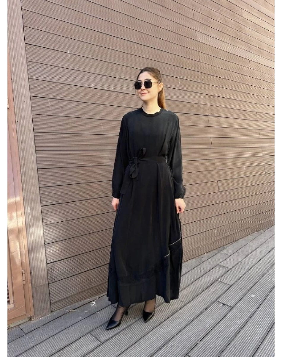 Misswhence 37800 Siyah Fermuarlı İşlemeli Elbise