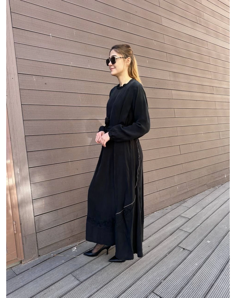 Misswhence 37800 Siyah Fermuarlı İşlemeli Elbise