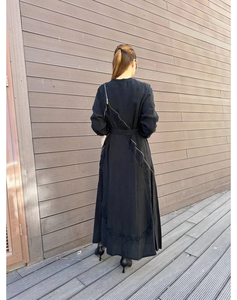 Misswhence 37800 Siyah Fermuarlı İşlemeli Elbise