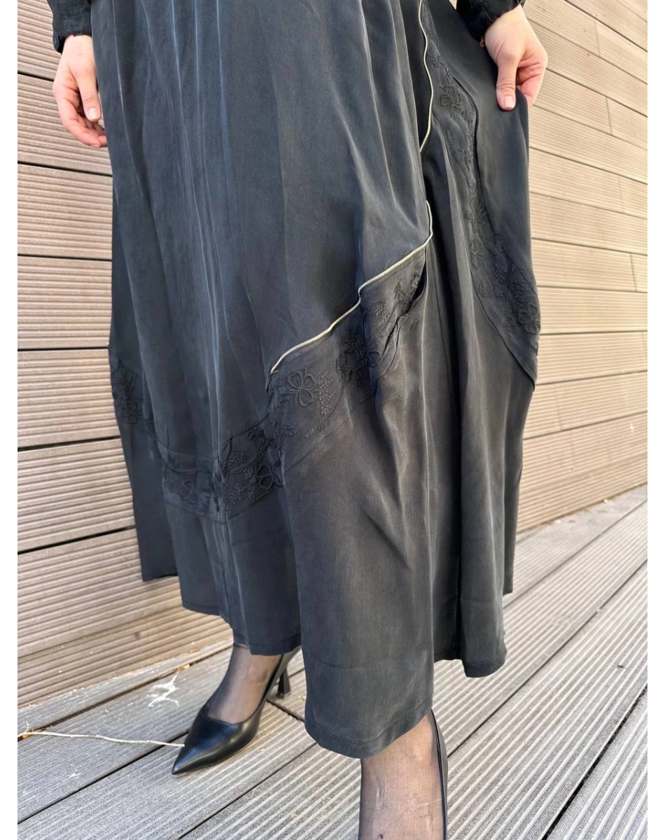 Misswhence 37800 Siyah Fermuarlı İşlemeli Elbise