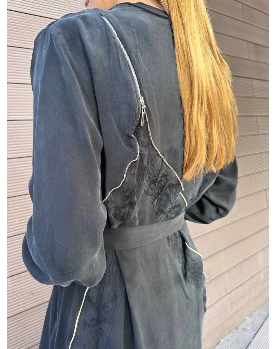 Misswhence 37800 Siyah Fermuarlı İşlemeli Elbise