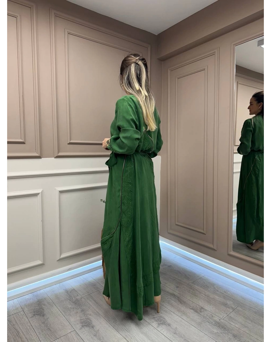 Misswhence 37800 Yeşil Fermuarlı İşlemeli Elbise