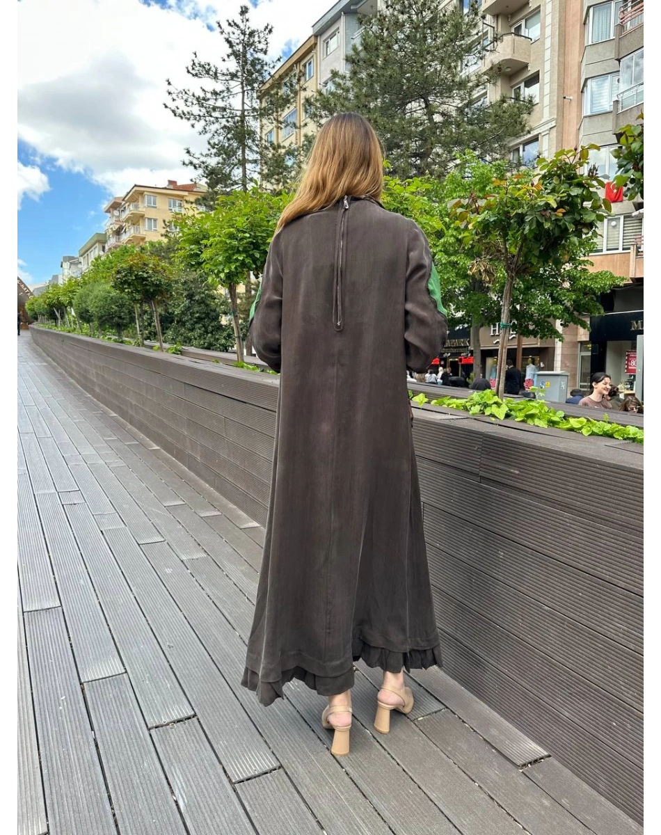 Misswhence 37803 Kahverengi Patchwork Elbise