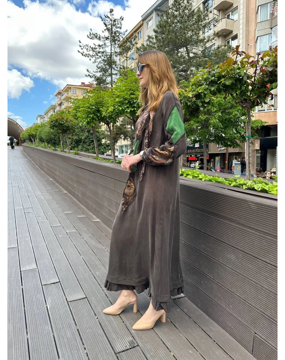 Misswhence 37803 Kahverengi Patchwork Elbise