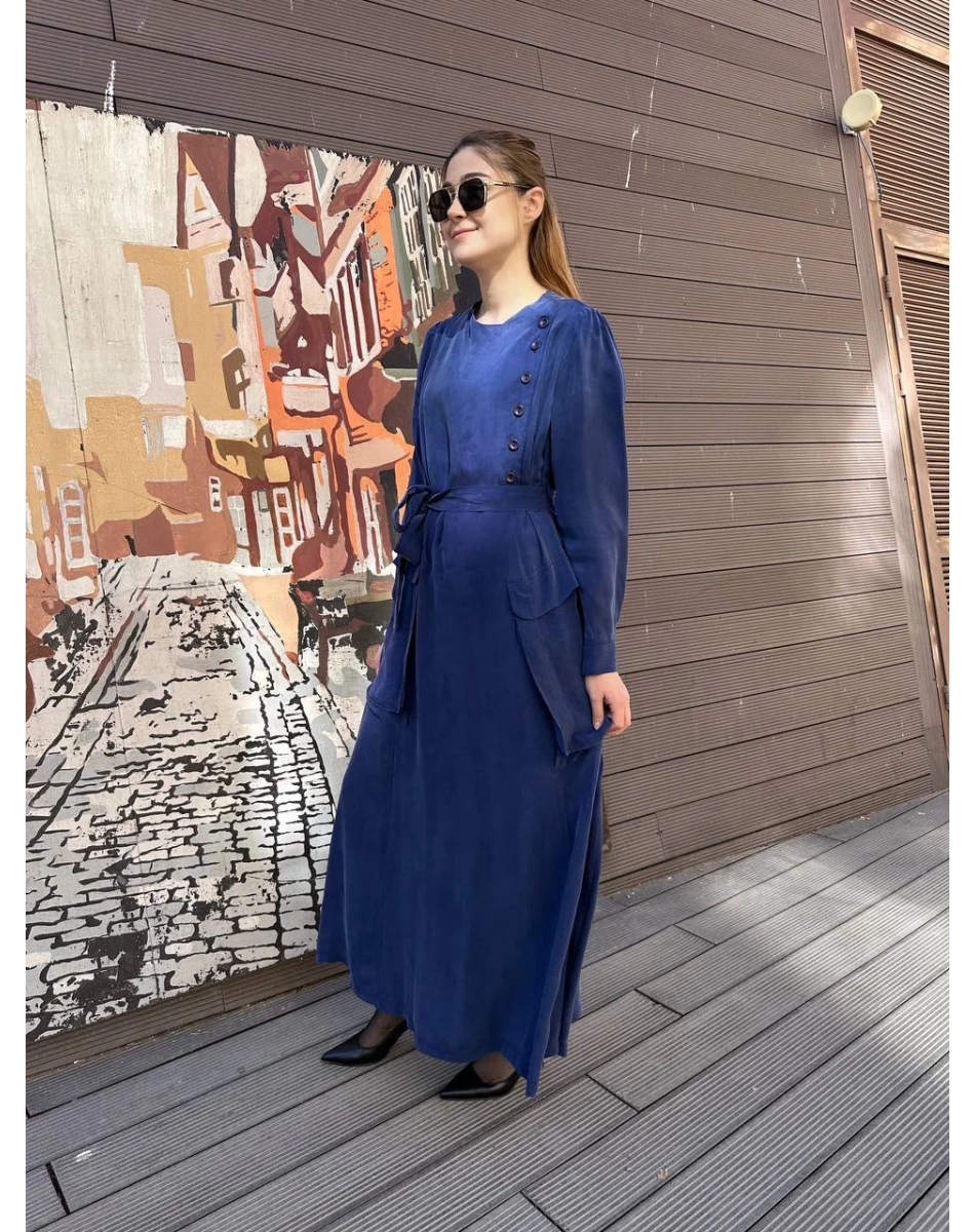 Misswhence 37805 İndigo Düğme Detaylı Elbise