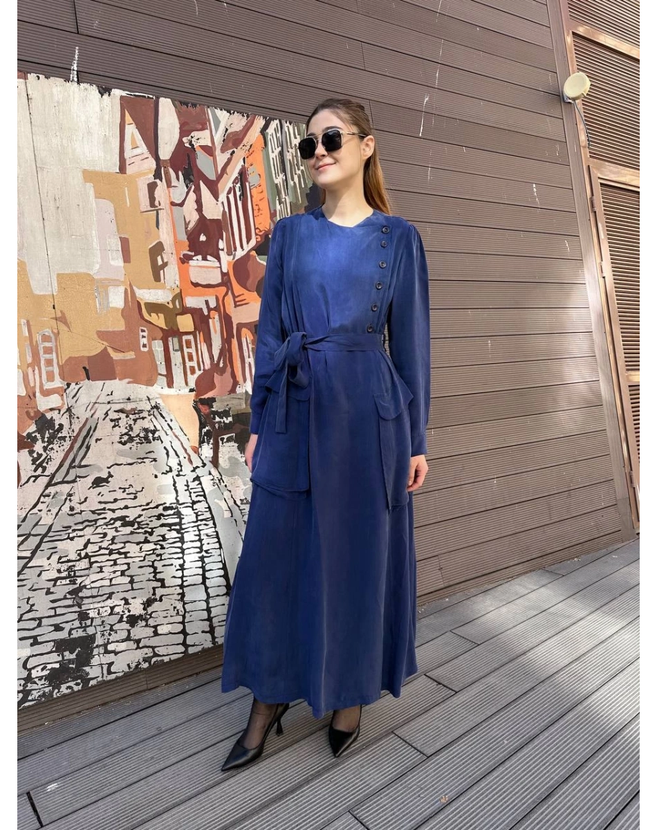 Misswhence 37805 İndigo Düğme Detaylı Elbise