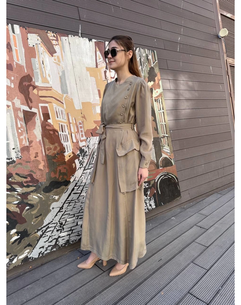 Misswhence 37805 Taş Düğme Detaylı Elbise