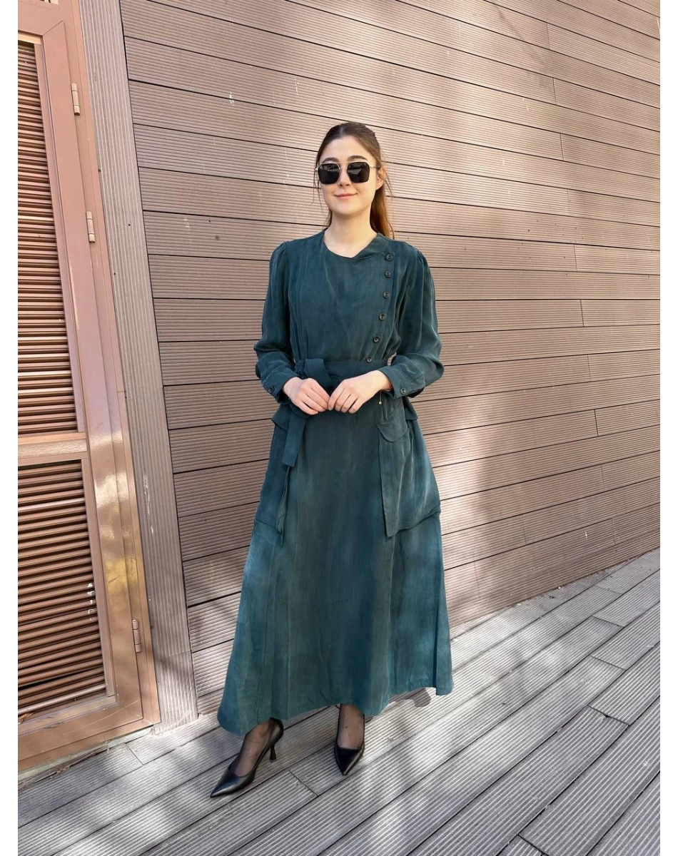 Misswhence 37805 Zümrüt Düğme Detaylı Elbise