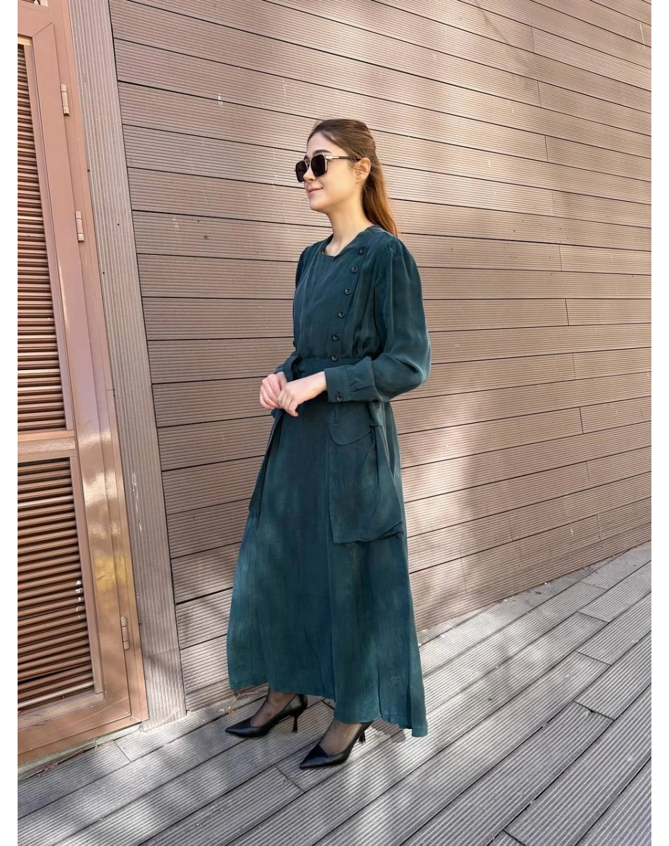 Misswhence 37805 Zümrüt Düğme Detaylı Elbise