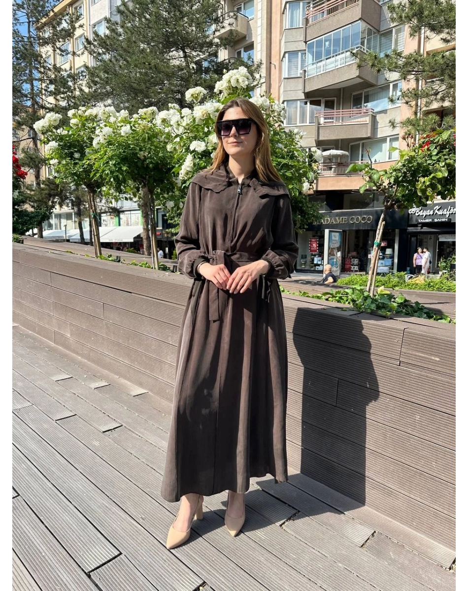 Misswhence 37811 Kahverengi İpek Elbise