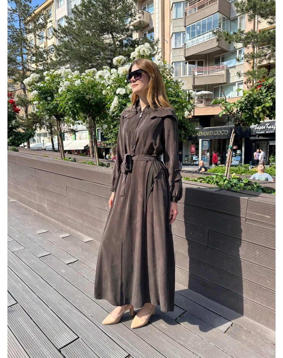 Misswhence 37811 Kahverengi İpek Elbise
