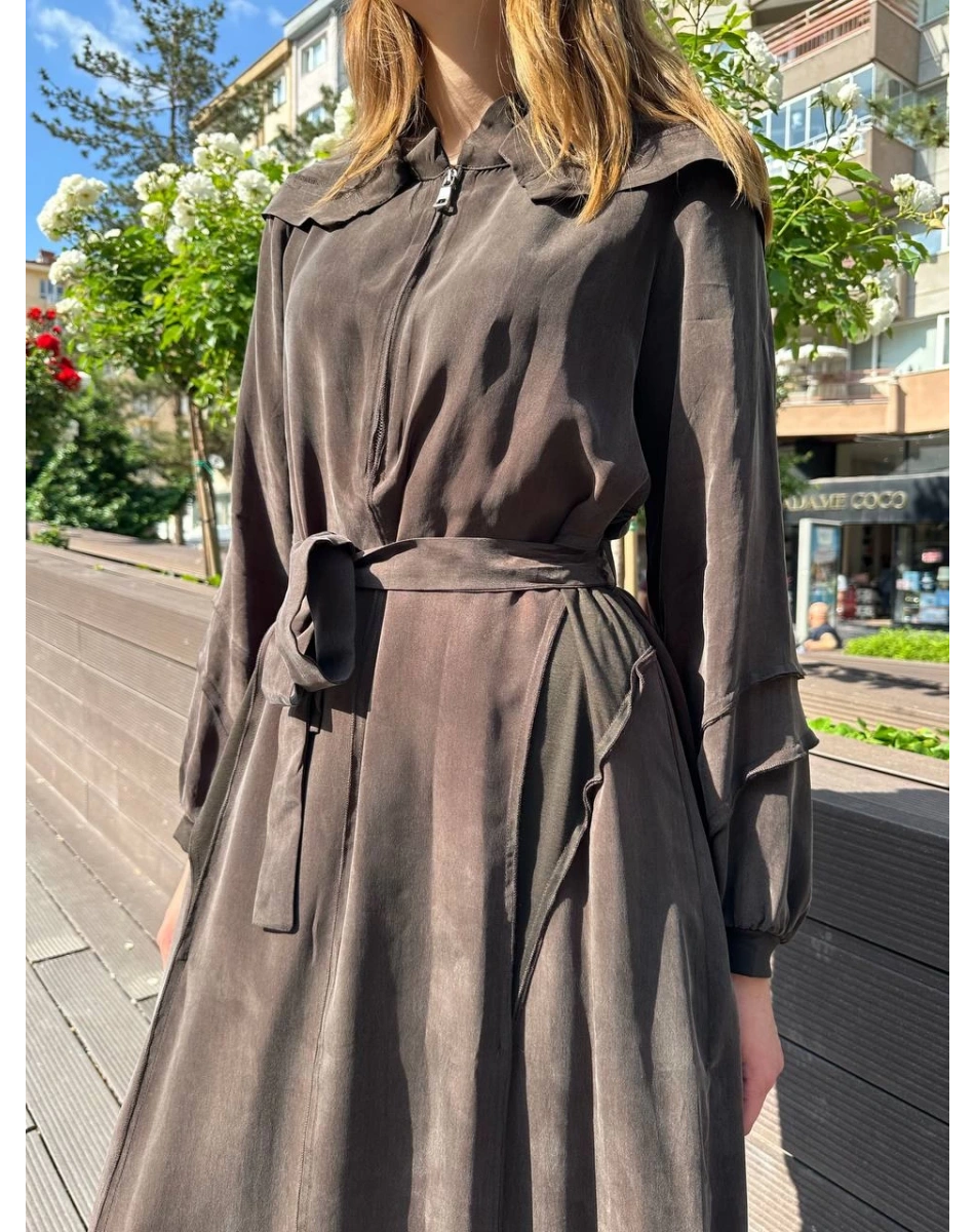 Misswhence 37811 Kahverengi İpek Elbise