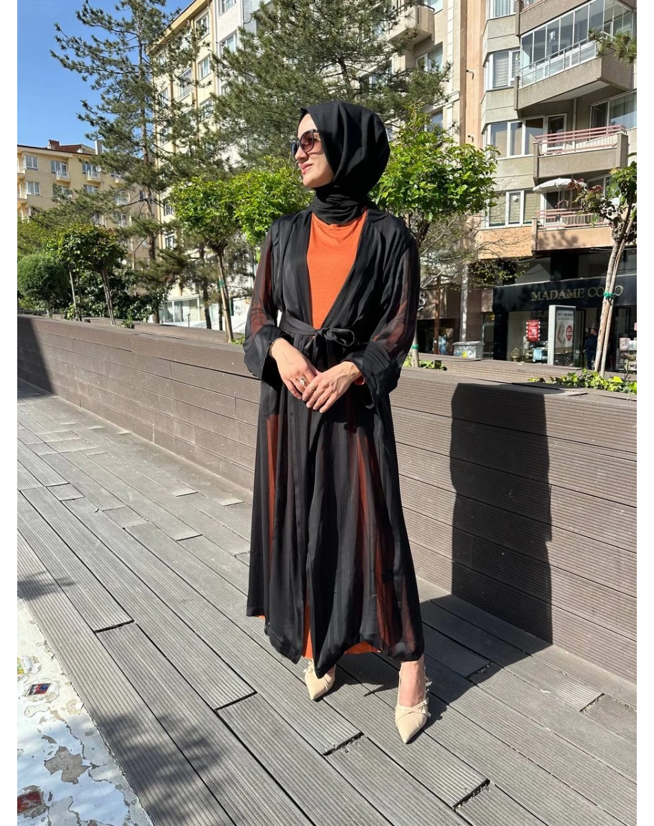 Misswhence 37812 Siyah Şifon İkili Elbise