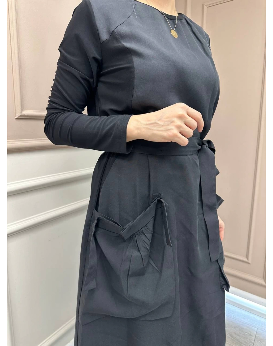 Misswhence 37814 Siyah Basic Cep Detaylı Elbise