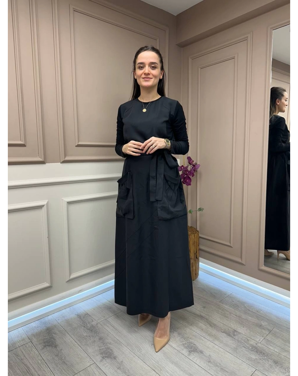 Misswhence 37814 Siyah Basic Cep Detaylı Elbise