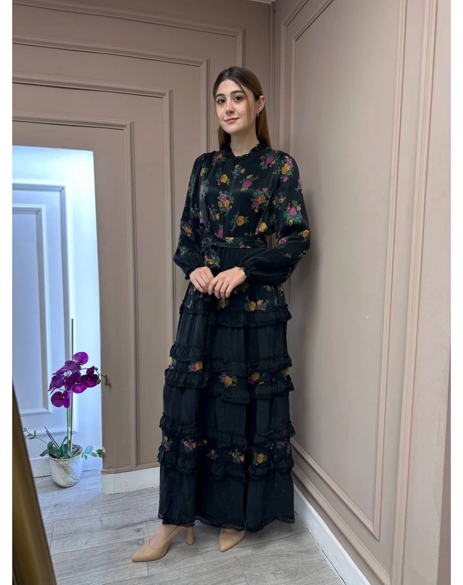 Misswhence 37818 Siyah Baskılı Elbise