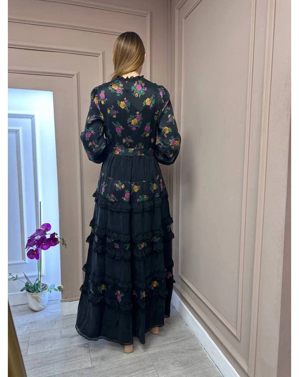 Misswhence 37818 Siyah Baskılı Elbise