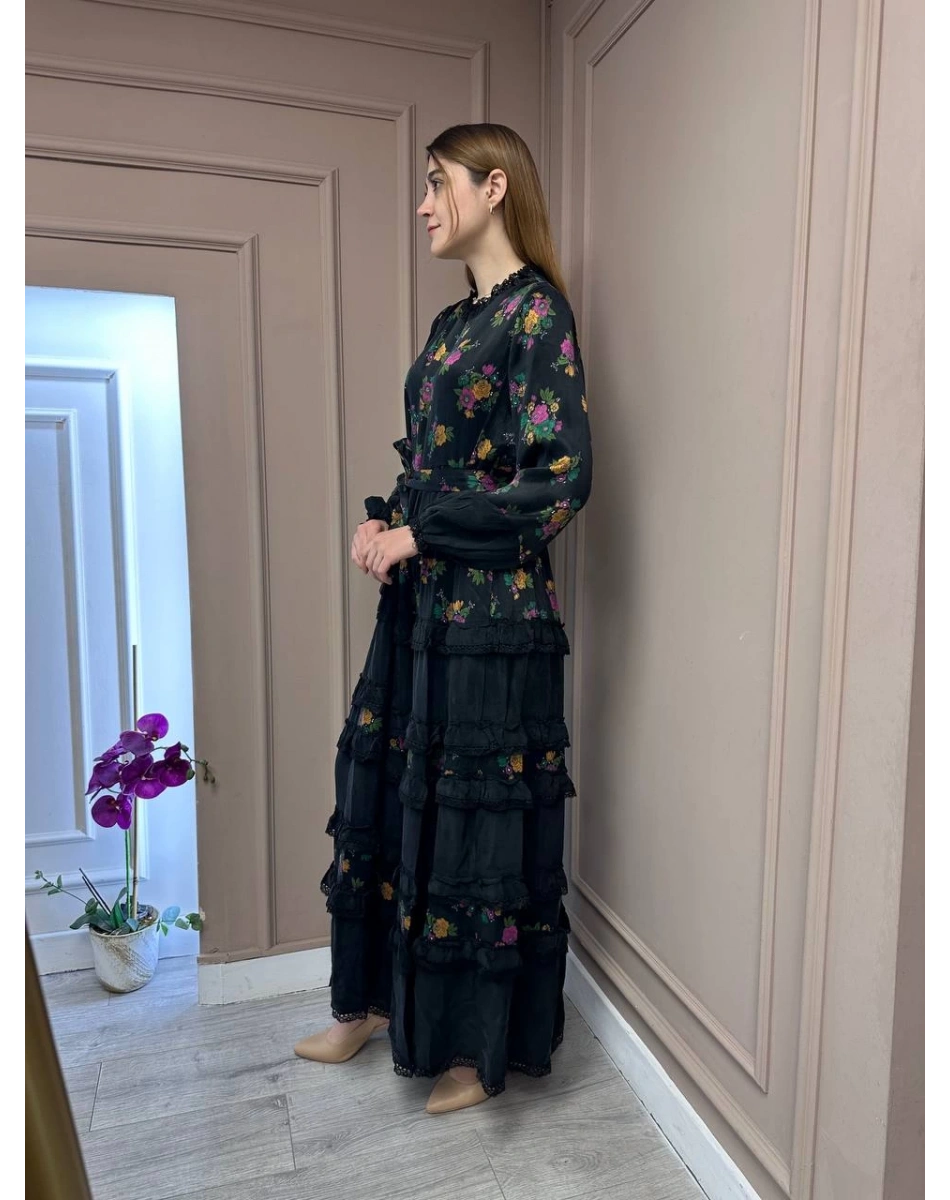 Misswhence 37818 Siyah Baskılı Elbise