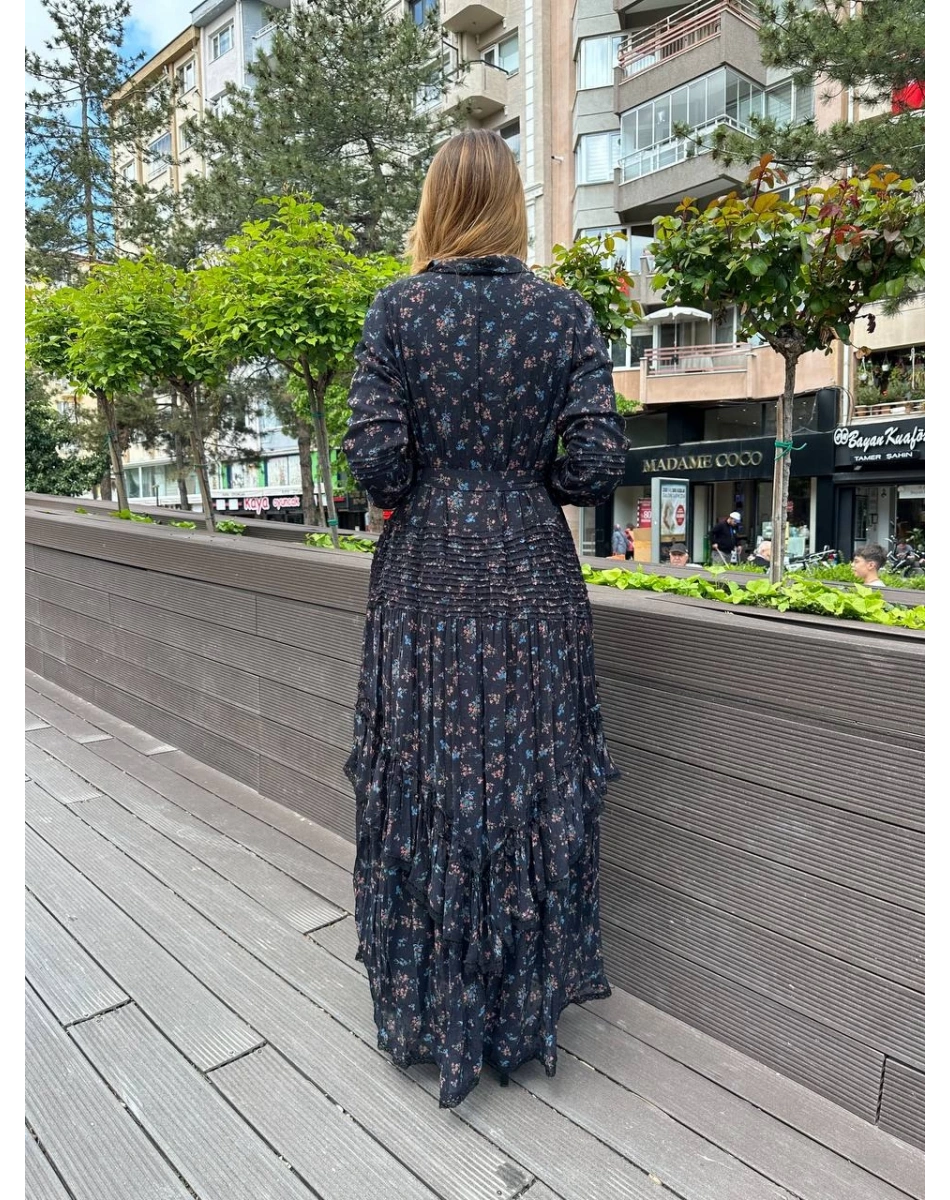 Misswhence 37819 Siyah Şifon İkili Elbise