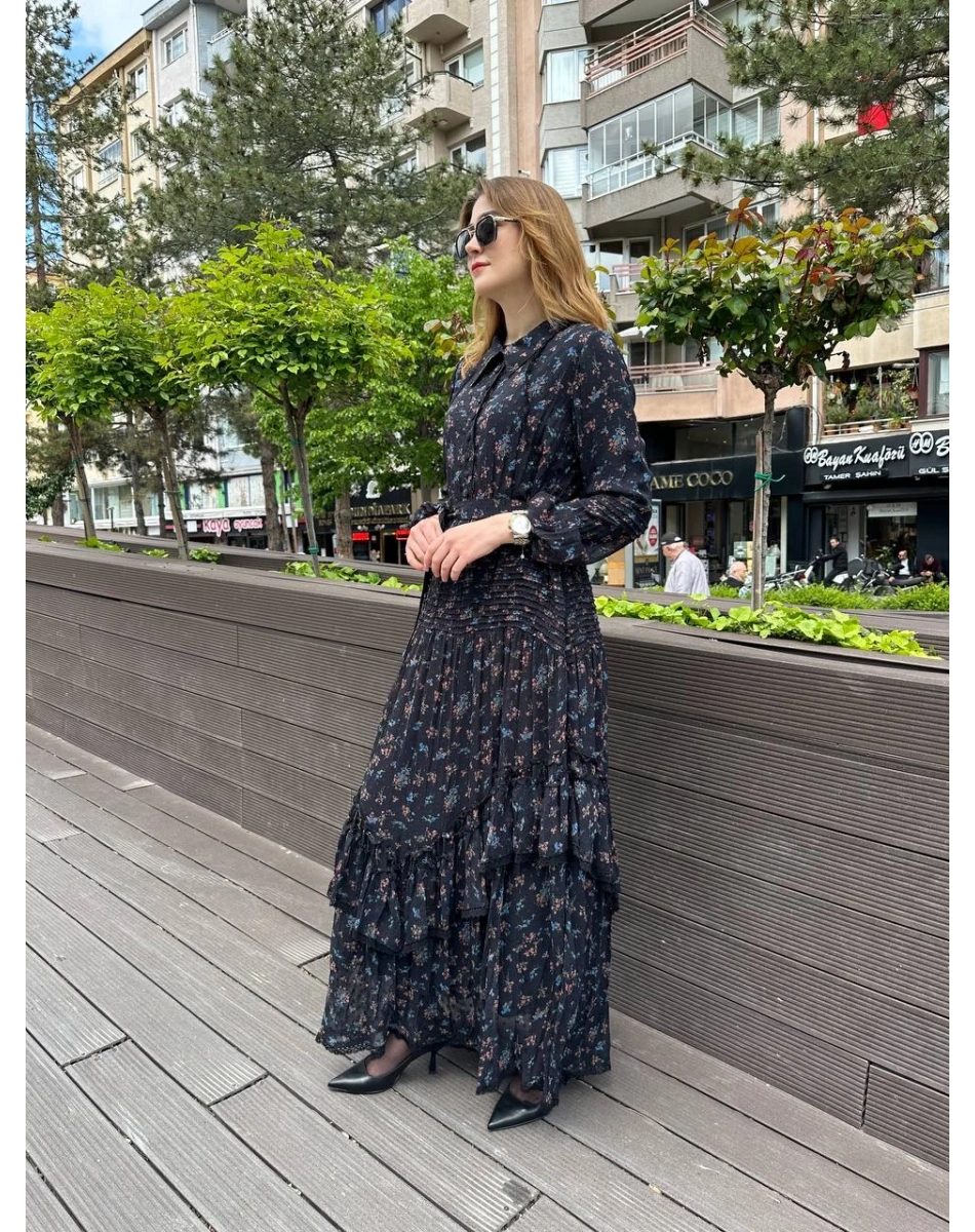 Misswhence 37819 Siyah Şifon İkili Elbise