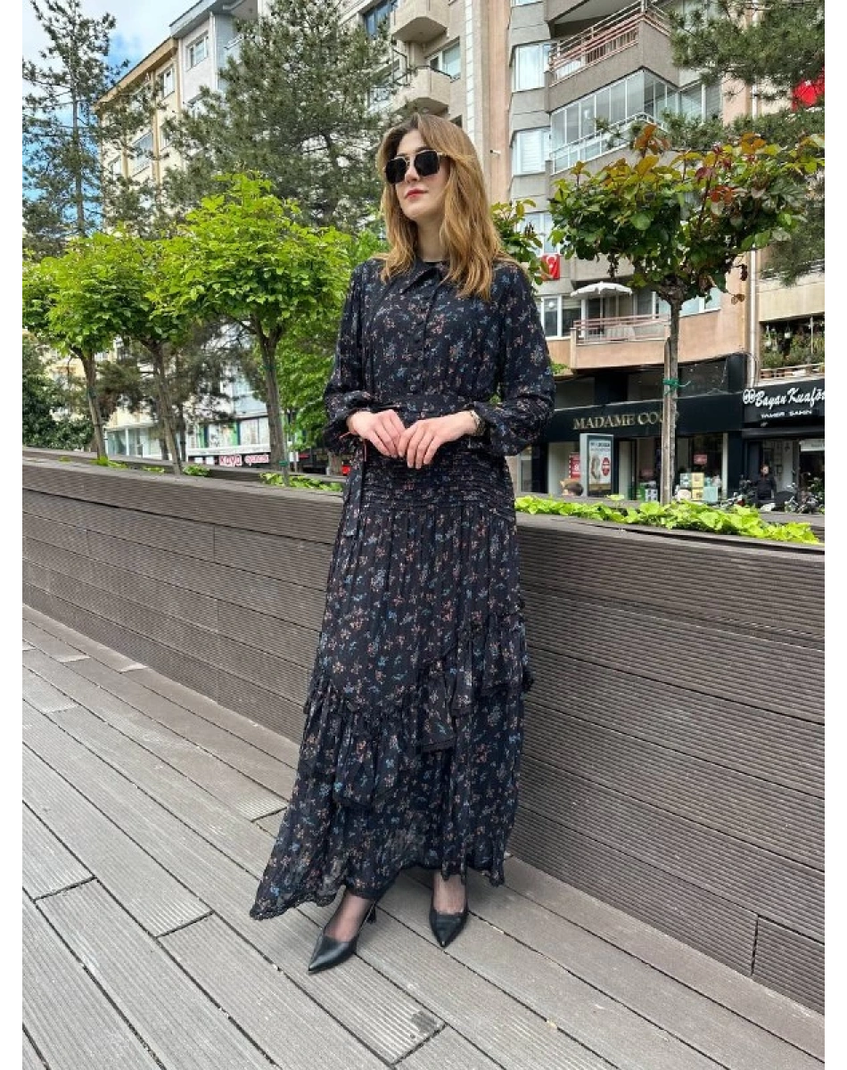 Misswhence 37819 Siyah Şifon İkili Elbise