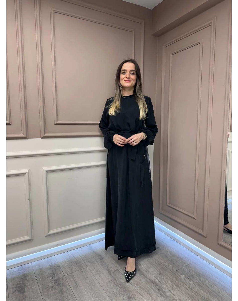 Misswhence 37829 Siyah Yanı Detaylı İpek Elbise