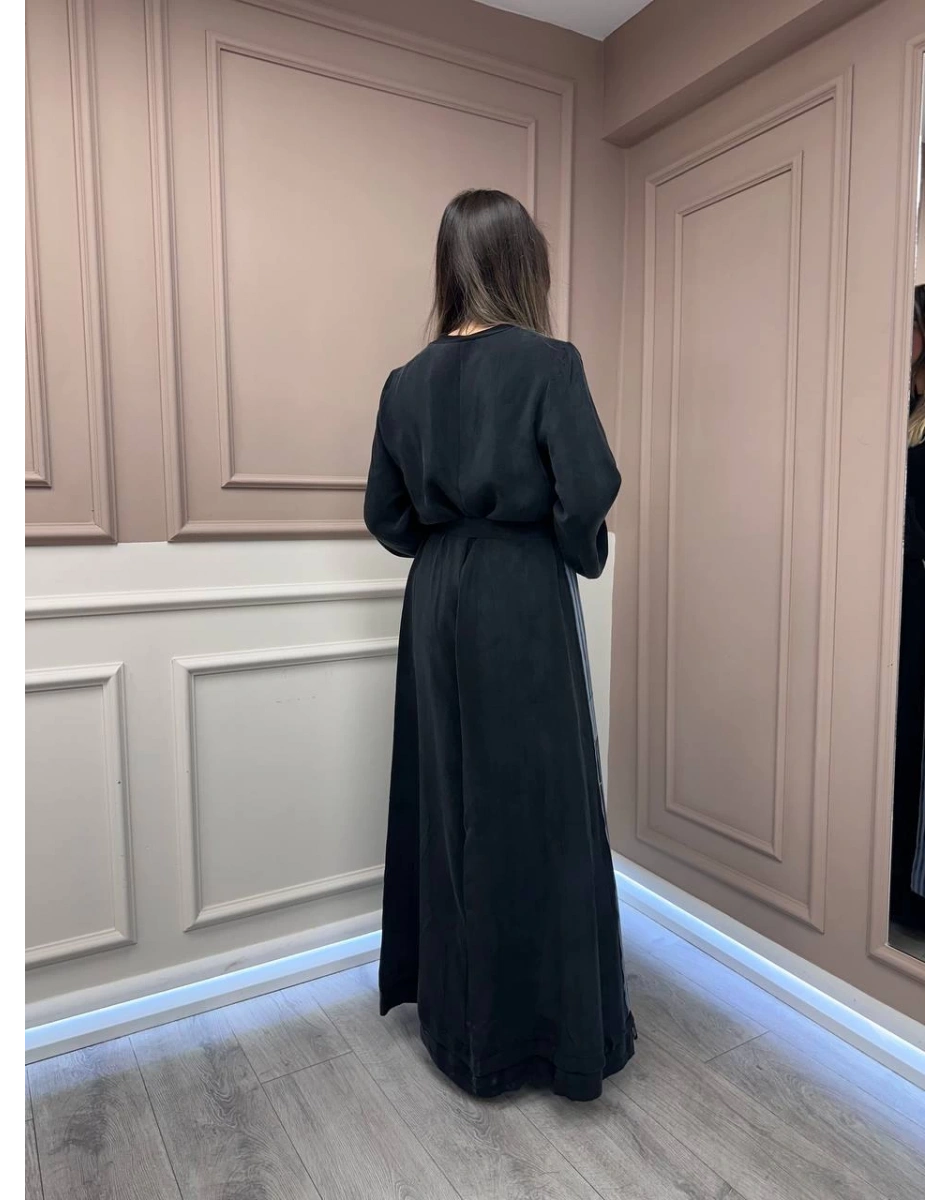 Misswhence 37829 Siyah Yanı Detaylı İpek Elbise