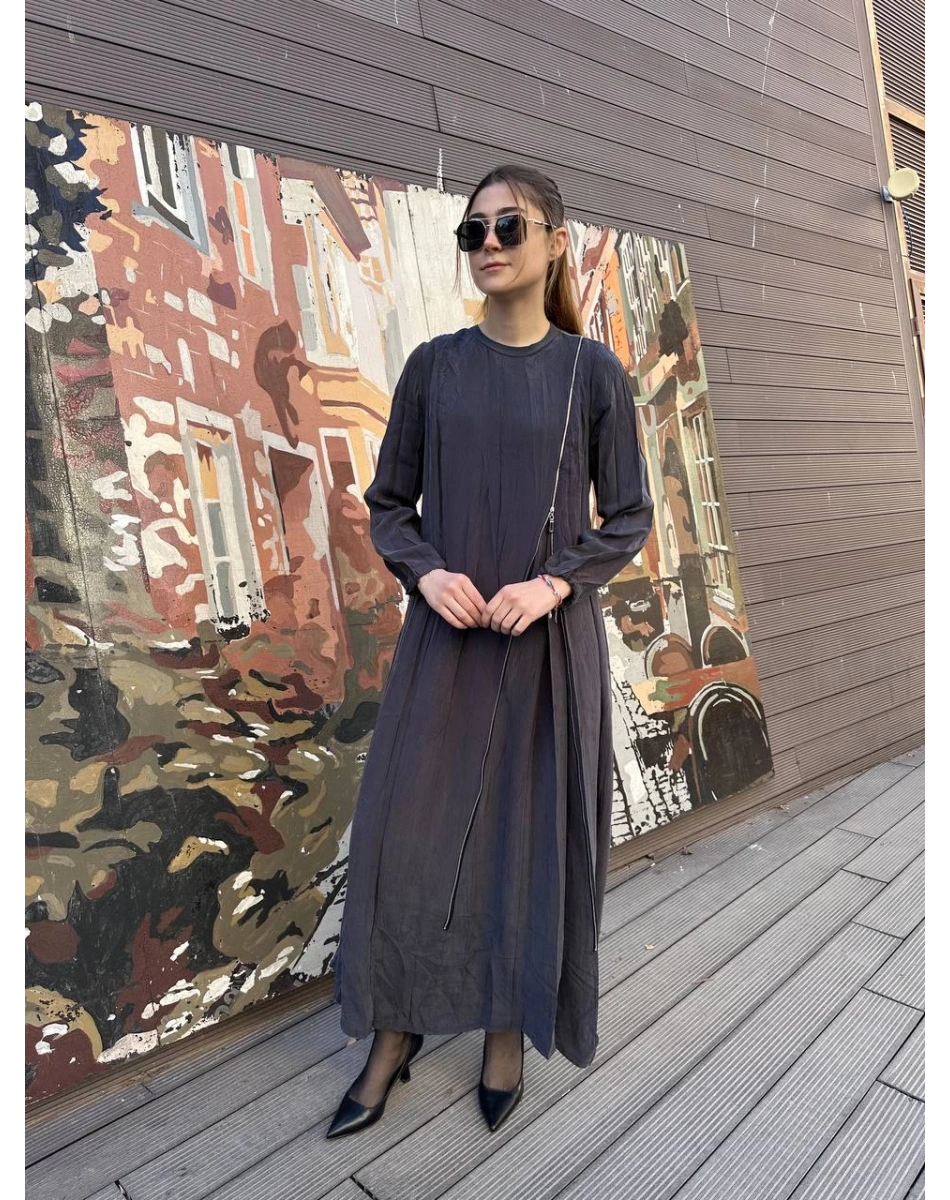 Misswhence 37830 Gri Fermuarlı Elbise