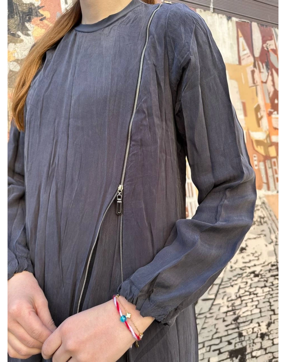 Misswhence 37830 Gri Fermuarlı Elbise