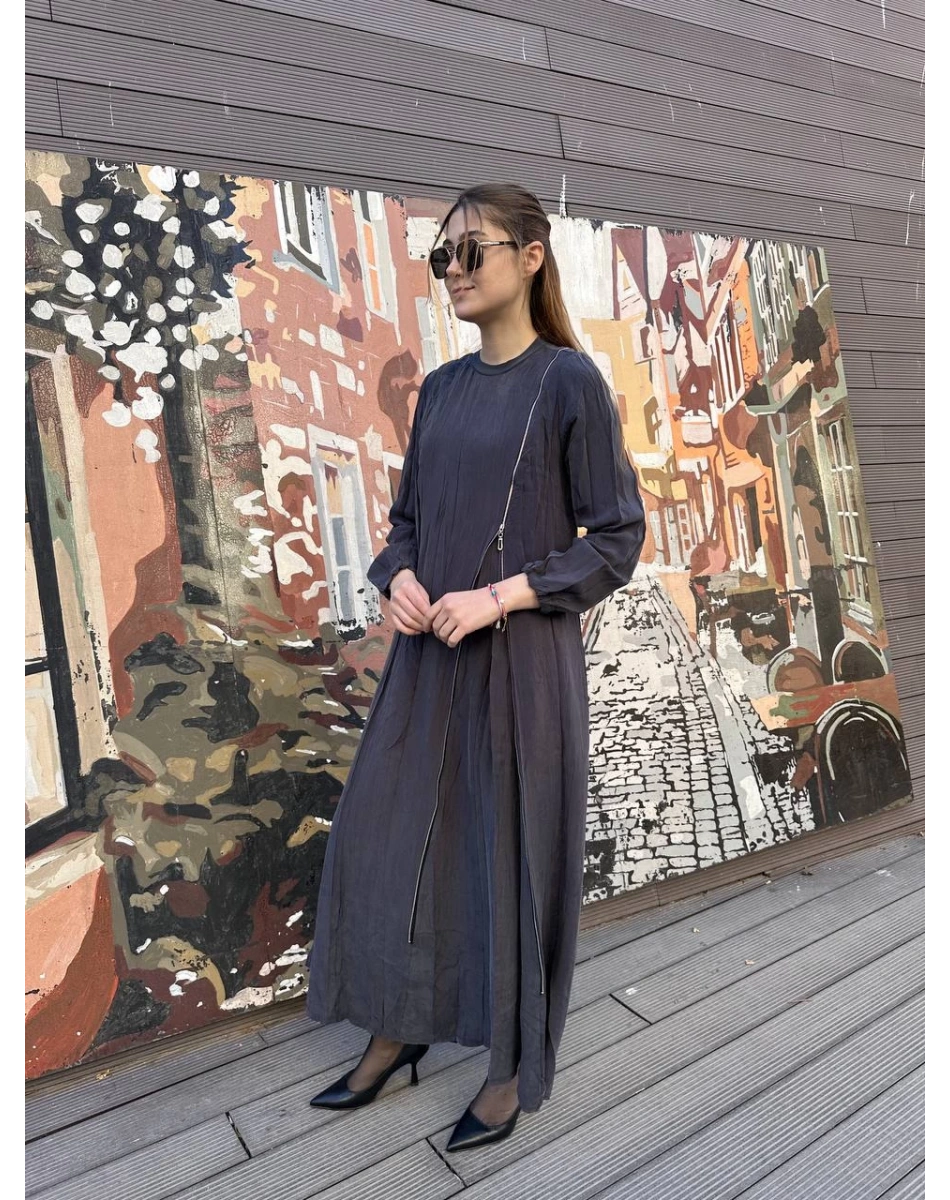 Misswhence 37830 Gri Fermuarlı Elbise