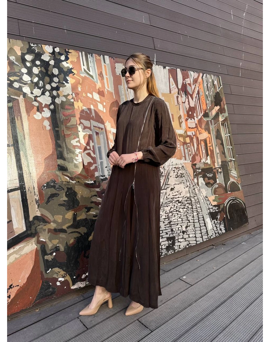 Misswhence 37830 Kahverengi Fermuarlı Elbise