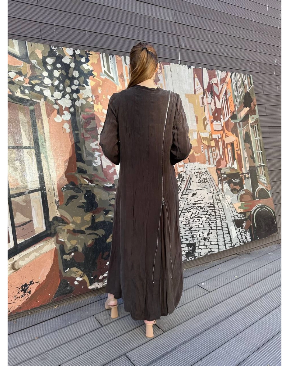 Misswhence 37830 Kahverengi Fermuarlı Elbise