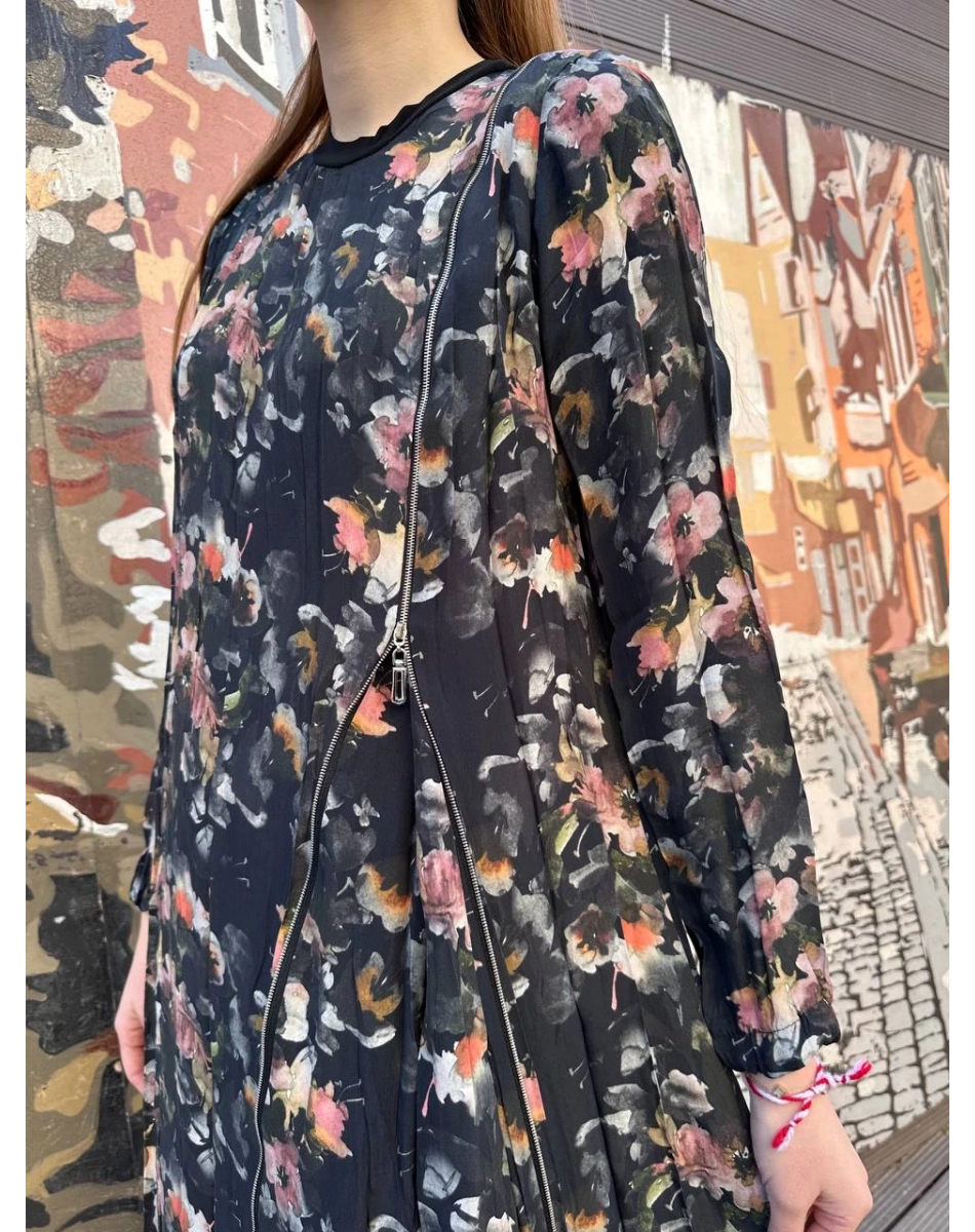 Misswhence 37830 Siyah Baskılı Fermuarlı Elbise