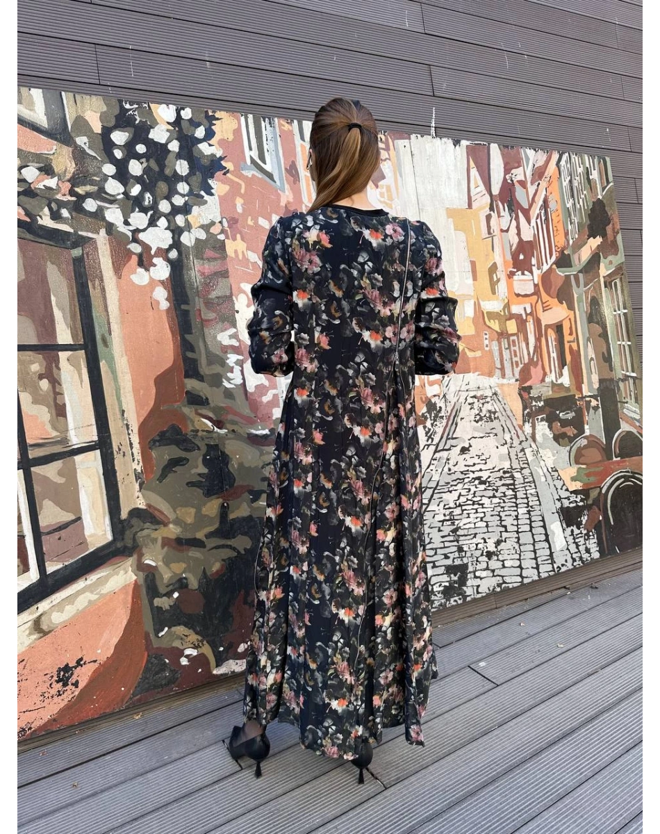 Misswhence 37830 Siyah Baskılı Fermuarlı Elbise