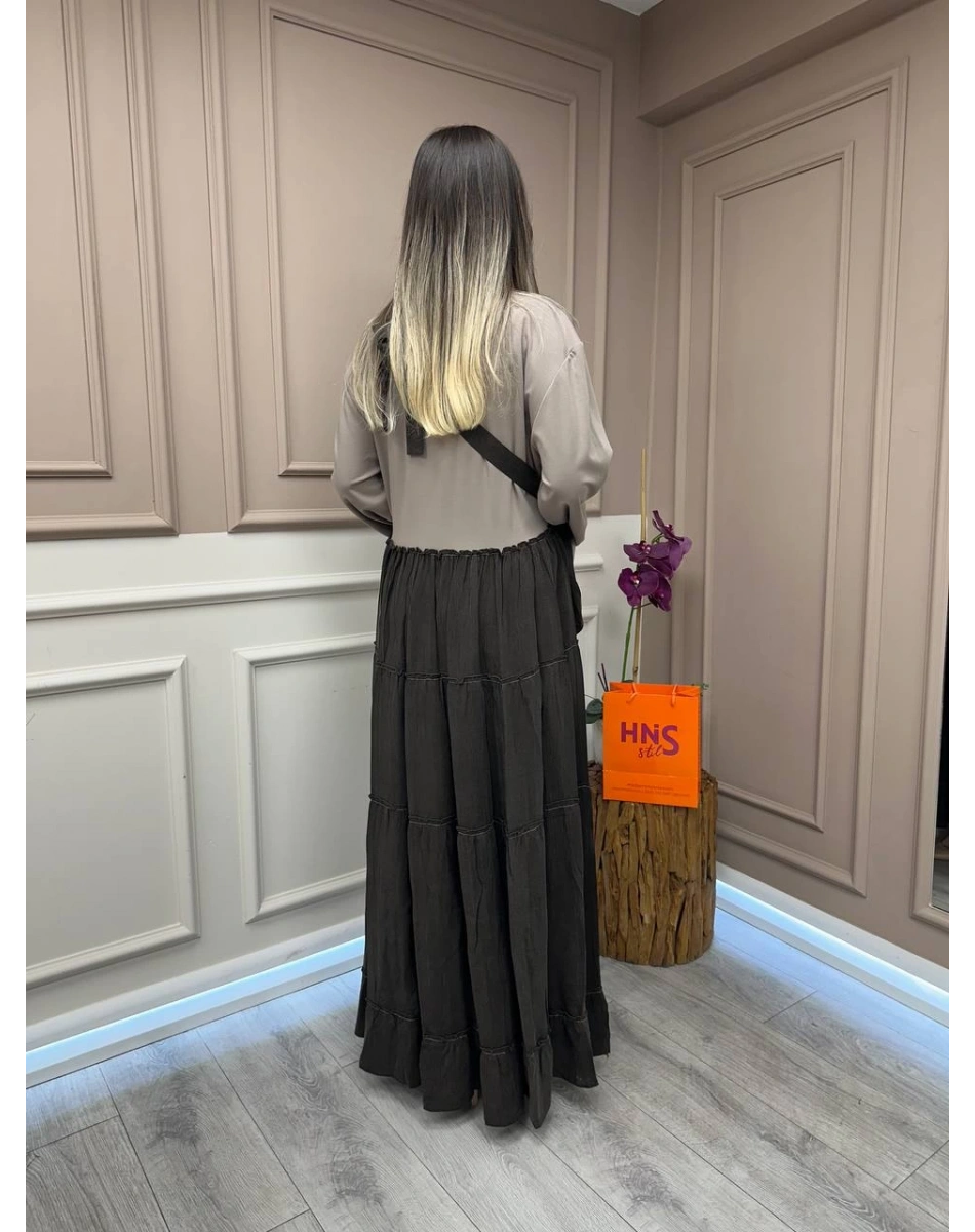 Misswhence 37834 Kahverengi Baskı Detaylı Elbise