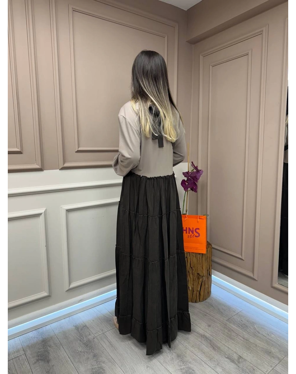 Misswhence 37834 Kahverengi Baskı Detaylı Elbise