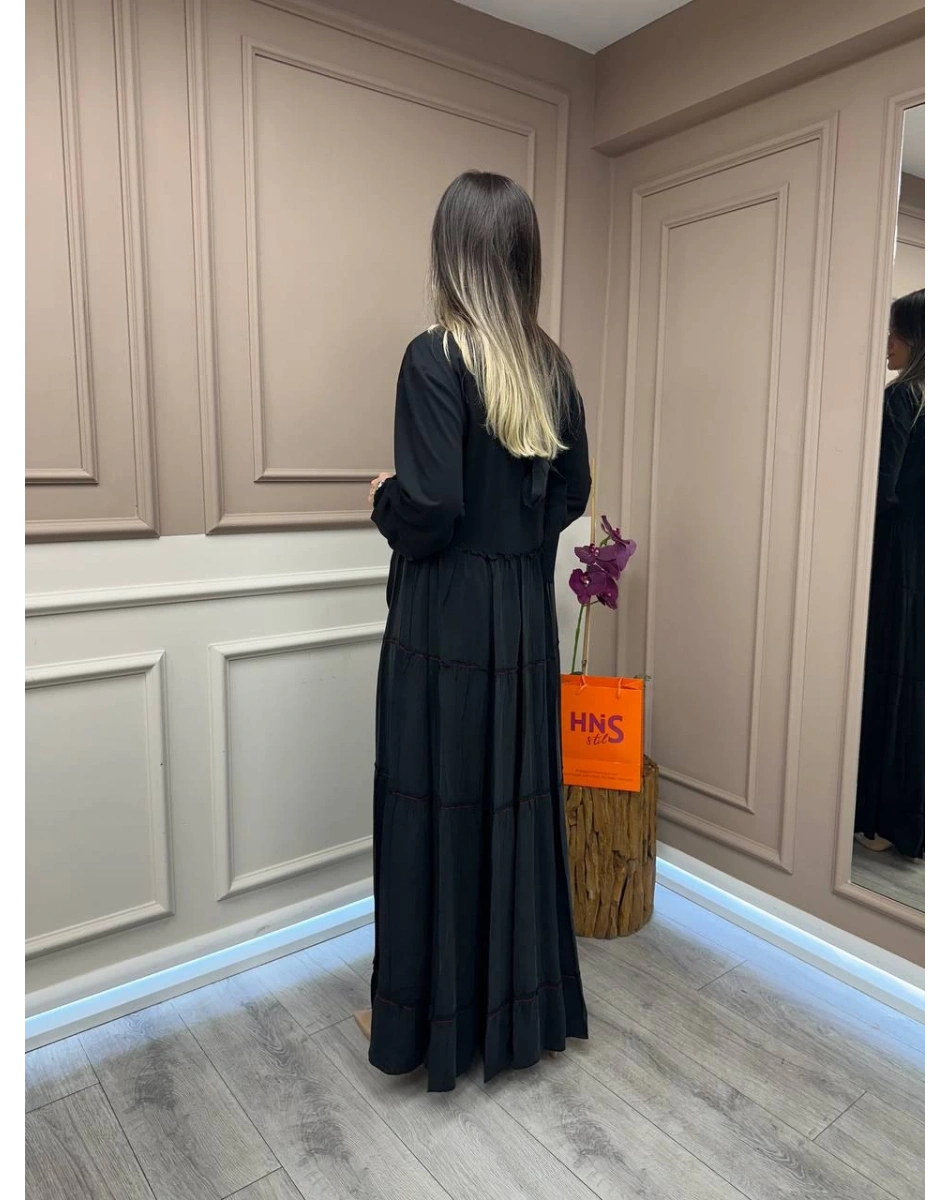 Misswhence 37834 Siyah Baskı Detaylı Elbise