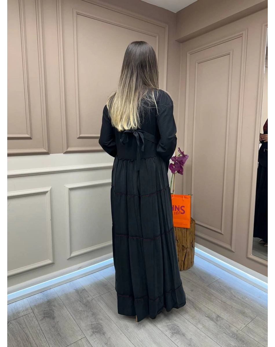 Misswhence 37834 Siyah Baskı Detaylı Elbise